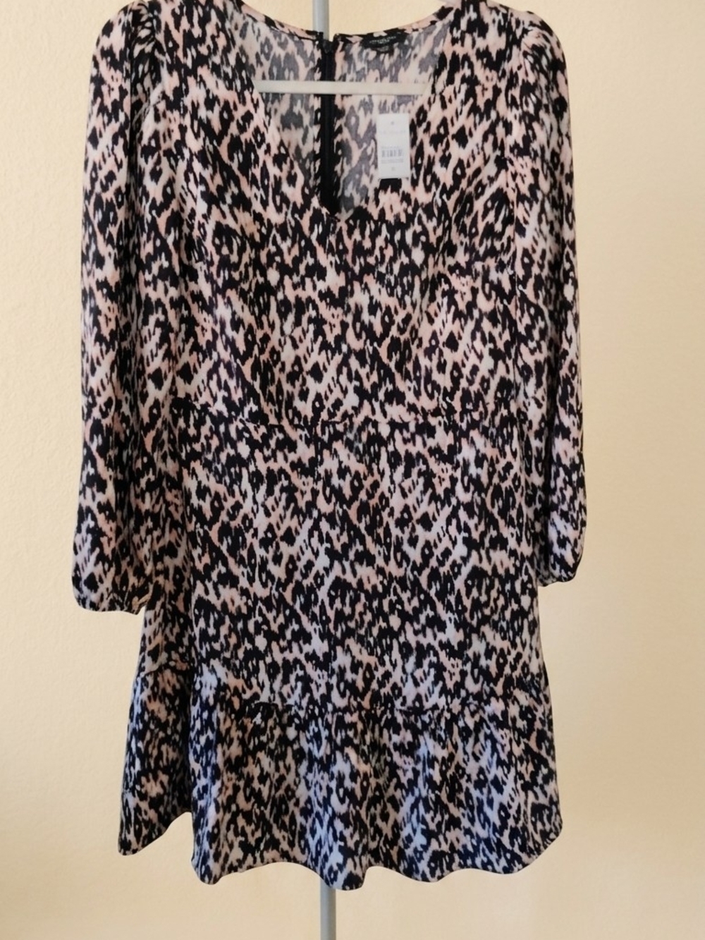 Black and Blush Animal Print V-Neck Peplum Top